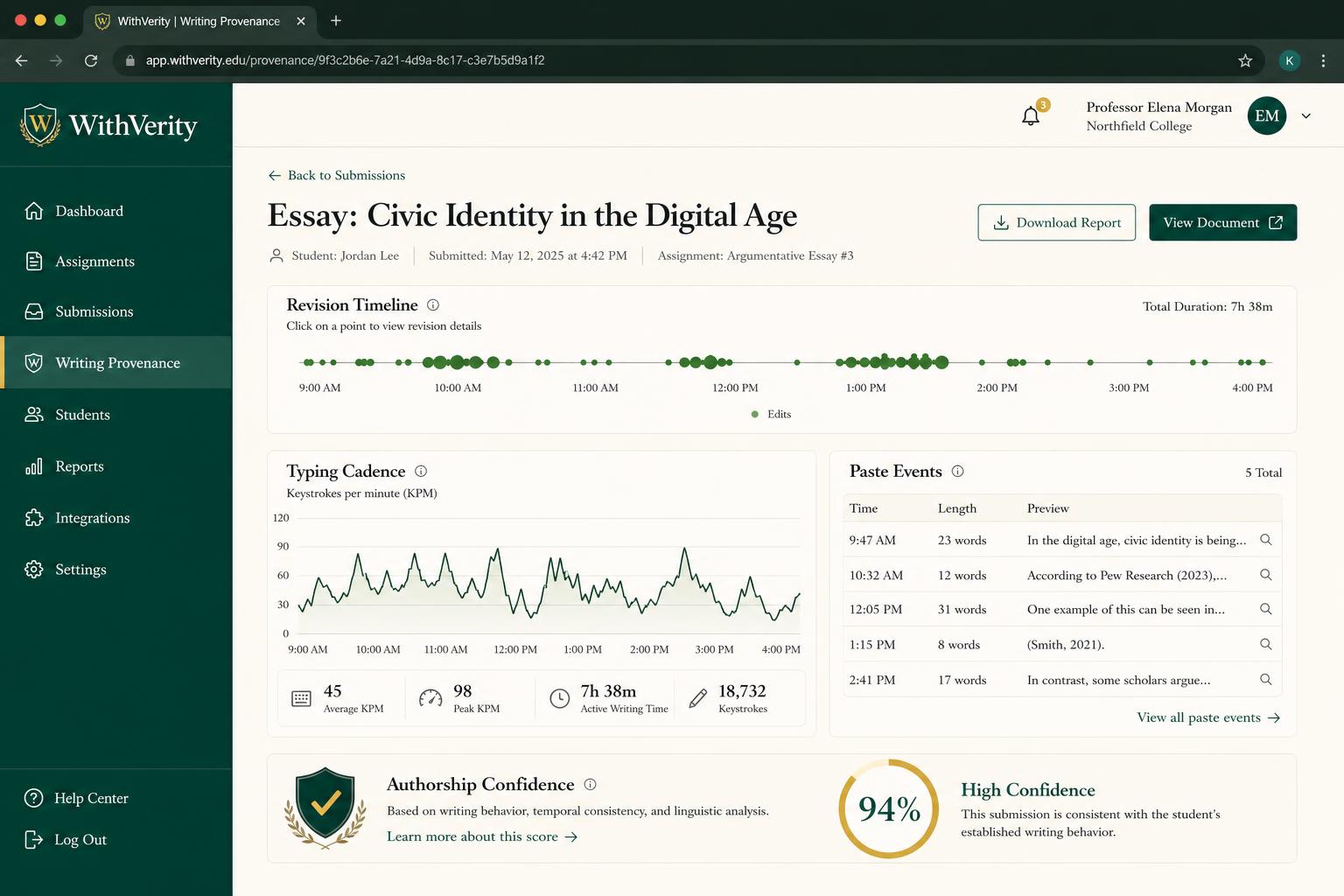 Writing Provenance interface preview